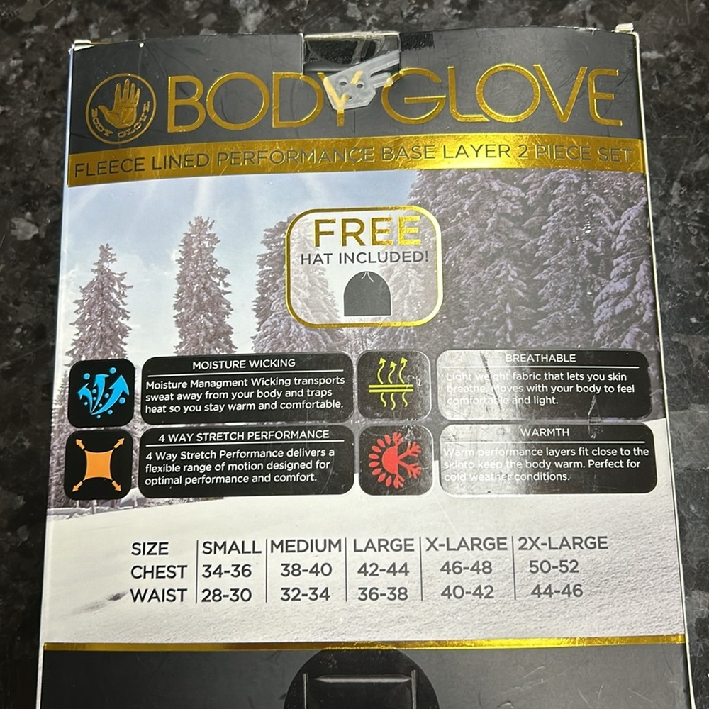 NEW MENS BODY GLOVE 3 PIECE SET PERFORMANCE FLEECE LINED BASE LAYER BLACK - Picture 3 of 5